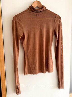 Nordstrom AFRM Tan Sheer Mesh Turtleneck (S)